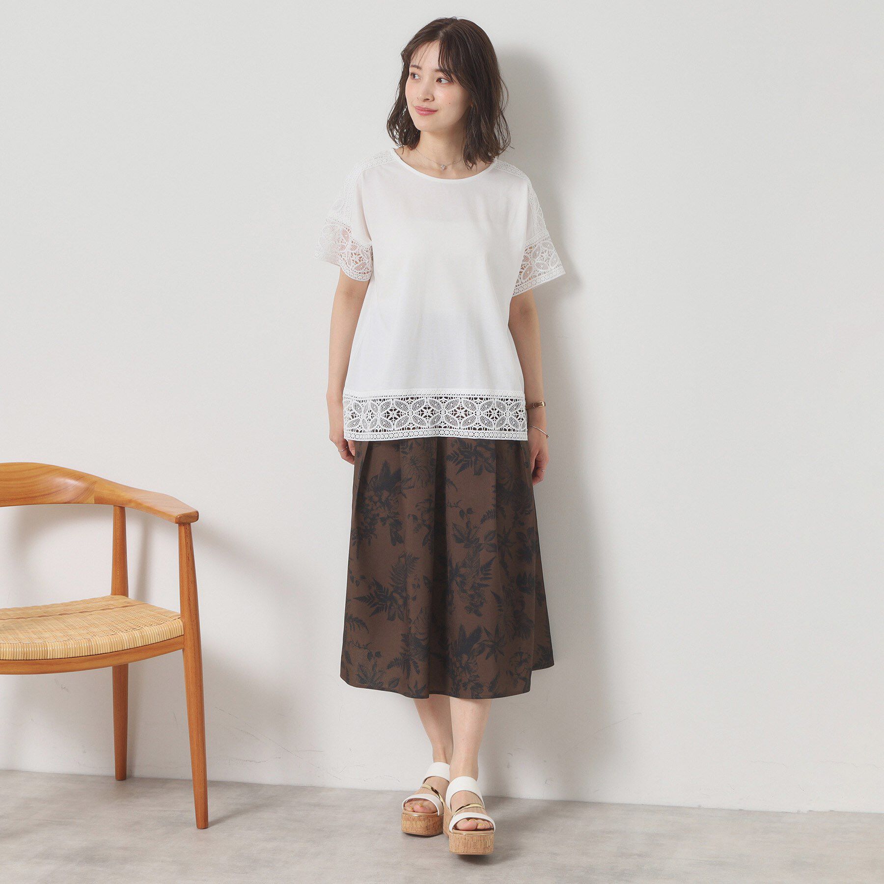ITS&rsquo;DEMO「【清涼感／ウエスト後ろゴム／手洗い可】麻調花柄タックスカート」|スカート|