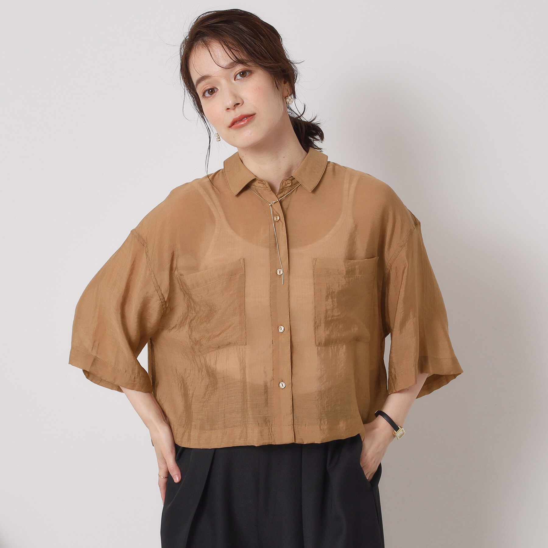 ITS&rsquo;DEMO「【手洗い可】シアーショート丈シャツ」|シャツ・ブラウス|