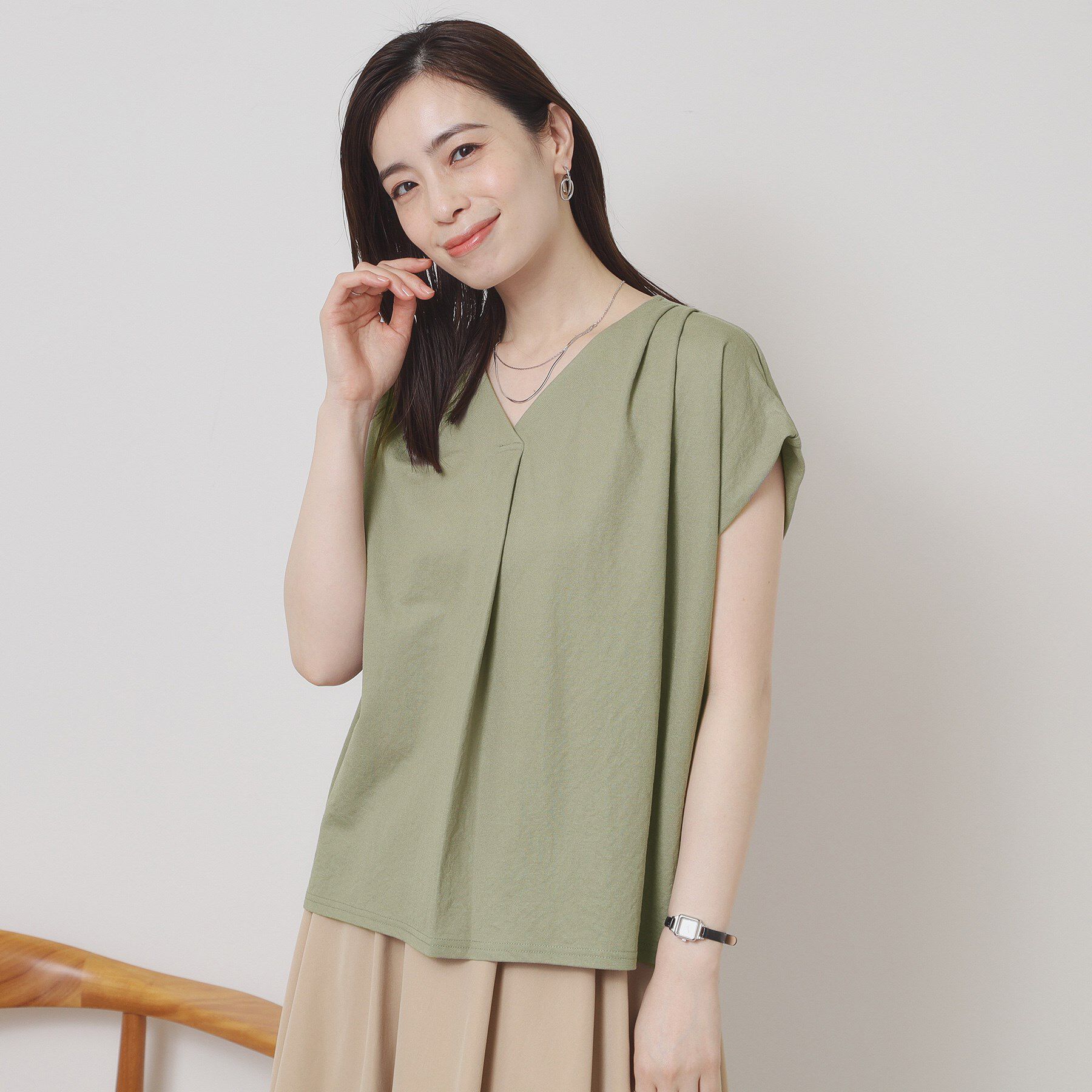 ITS&rsquo;DEMO「【接触冷感／手洗い可】カノコスキッパーブラウス」|シャツ・ブラウス|オリーブグリーン(0