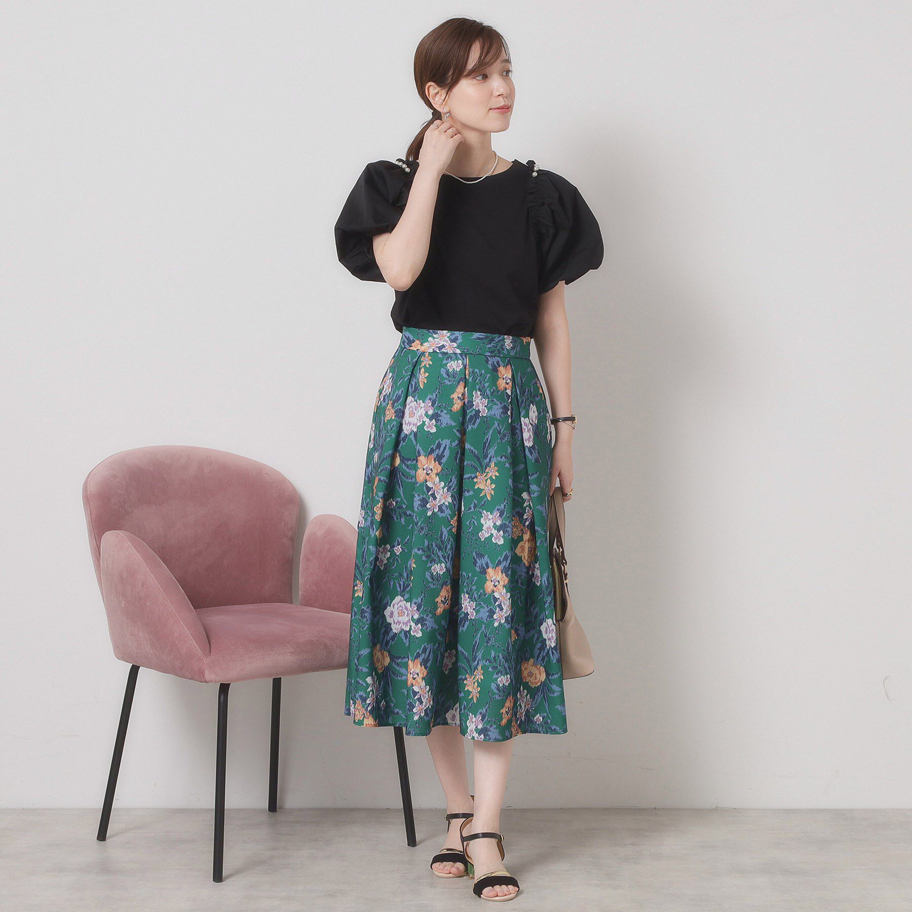 ITS&rsquo;DEMO「【清涼感／ウエストゴム／手洗い可】花柄麻調スカート」|スカート|