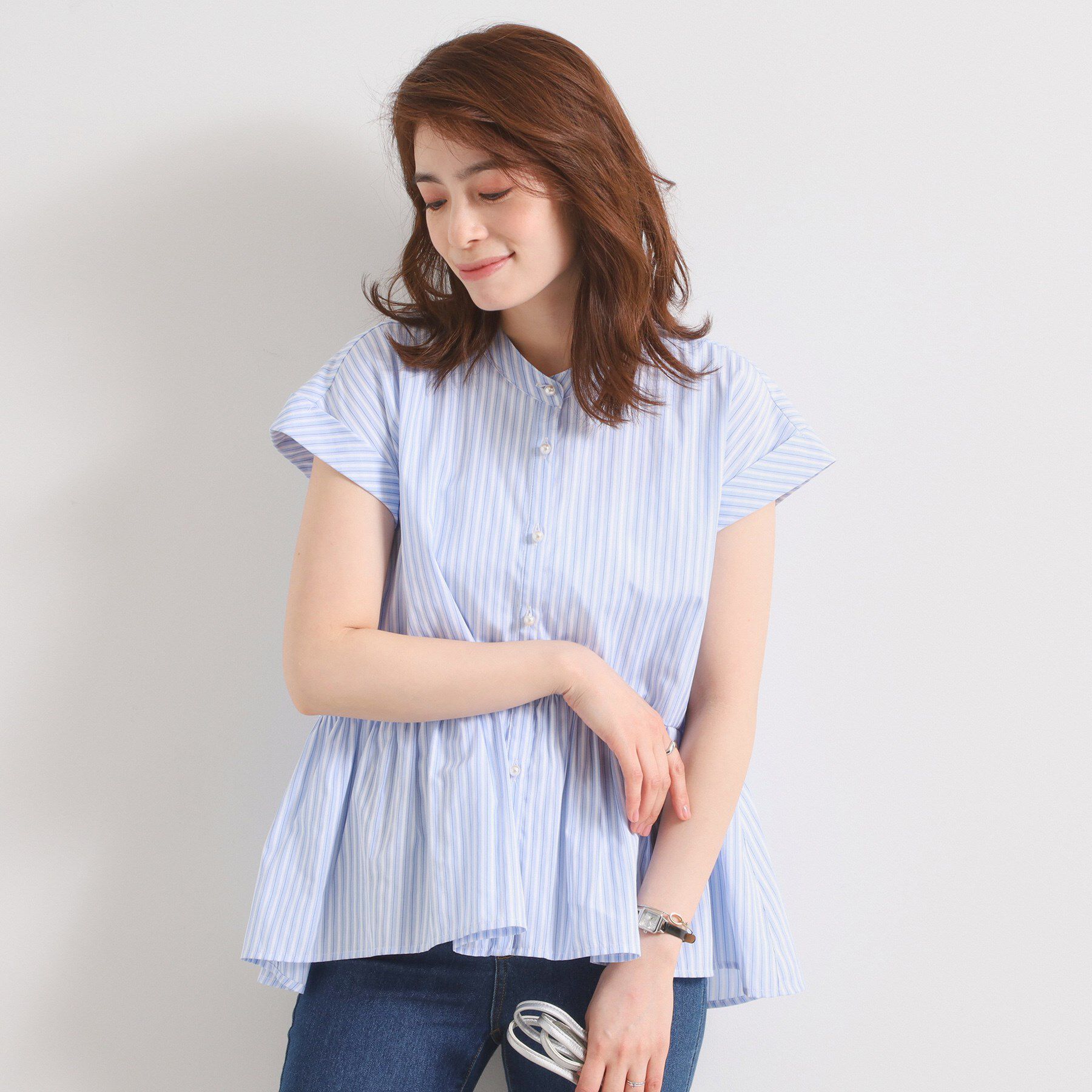 ITS&rsquo;DEMO「【接触冷感／手洗い可】ストライプペプラムブラウス」|シャツ・ブラウス|