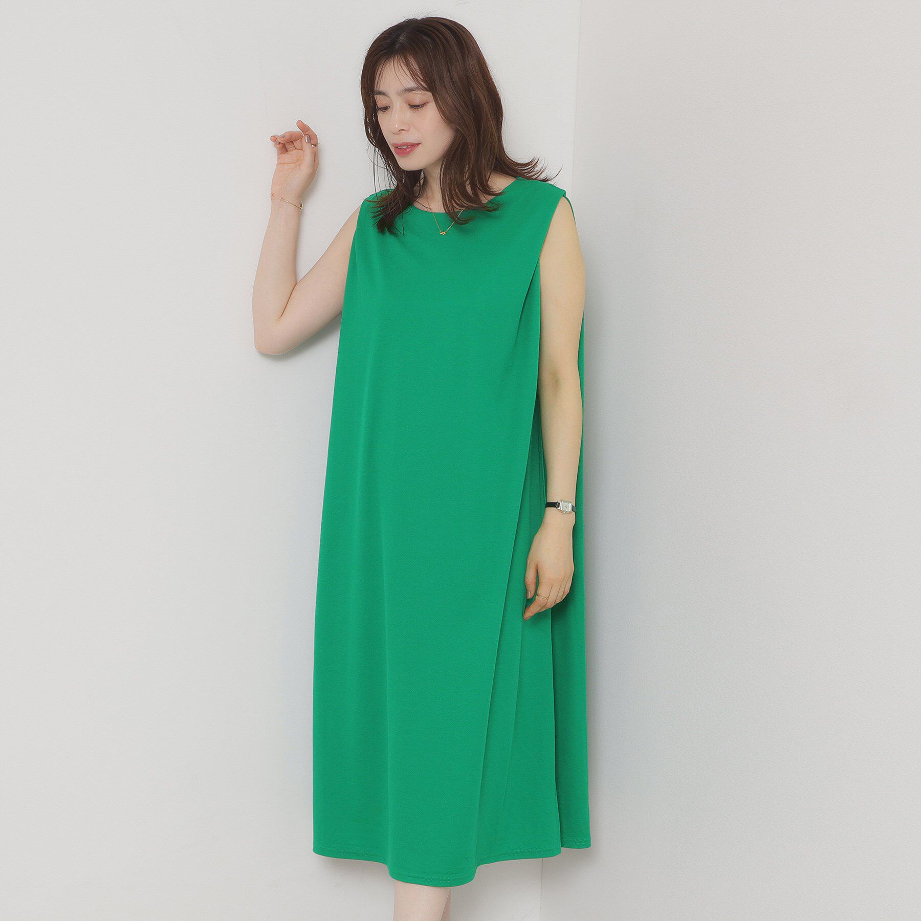 ITS&rsquo;DEMO「【接触冷感／洗濯機OK】カノコカットタックワンピース」|ワンピース|グリーン(022)