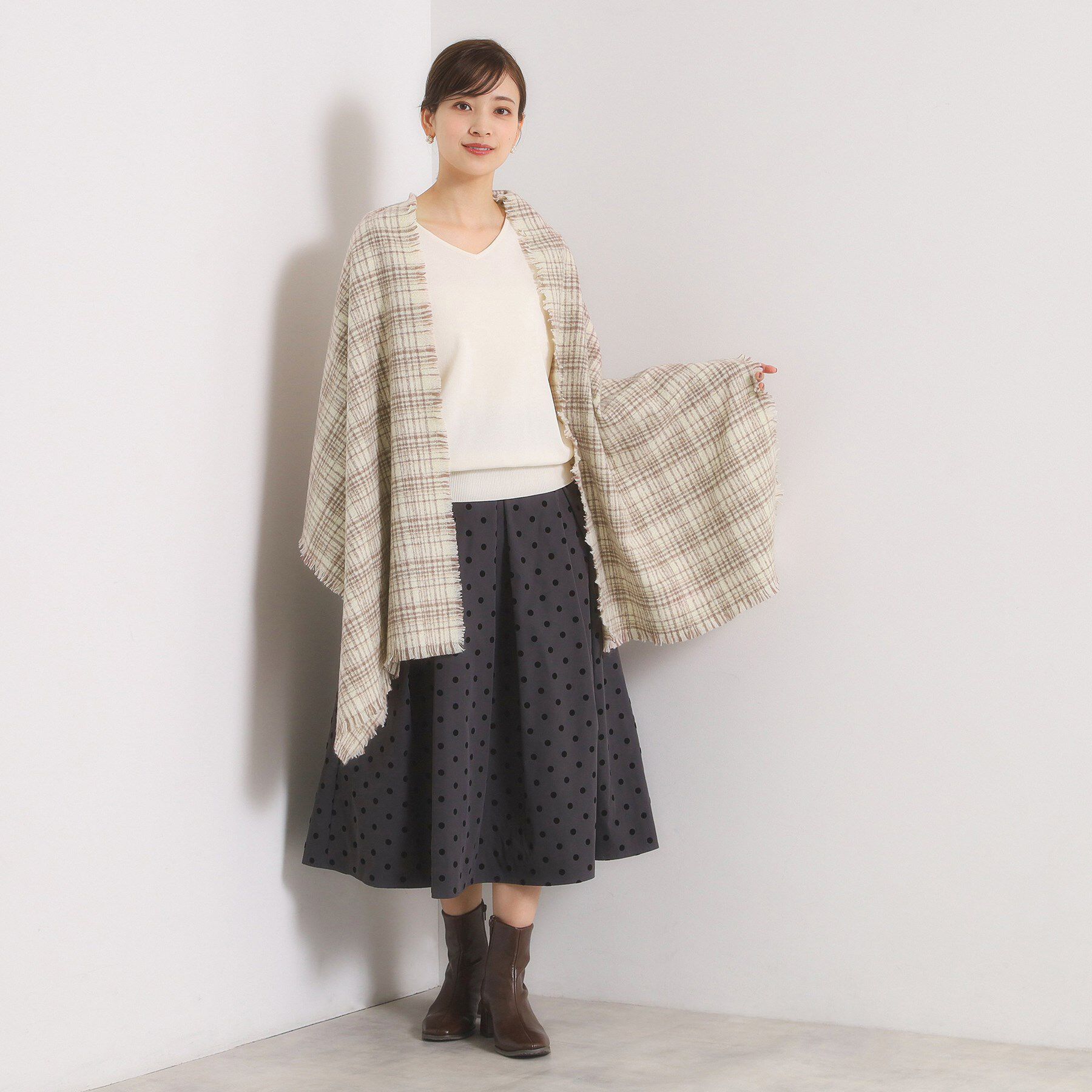ITS&rsquo;DEMO「【手洗い可】ラメツイード風チェックストール」|ストール|