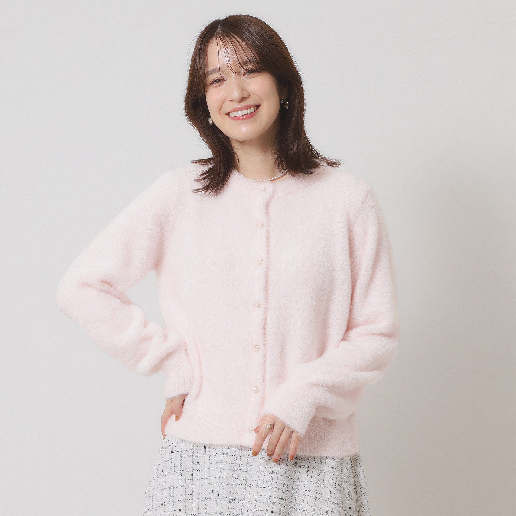 ITS&rsquo;DEMO「【手洗い可】フェザーヤーンクルーカーディガン」|カーディガン|ライトピンク(070