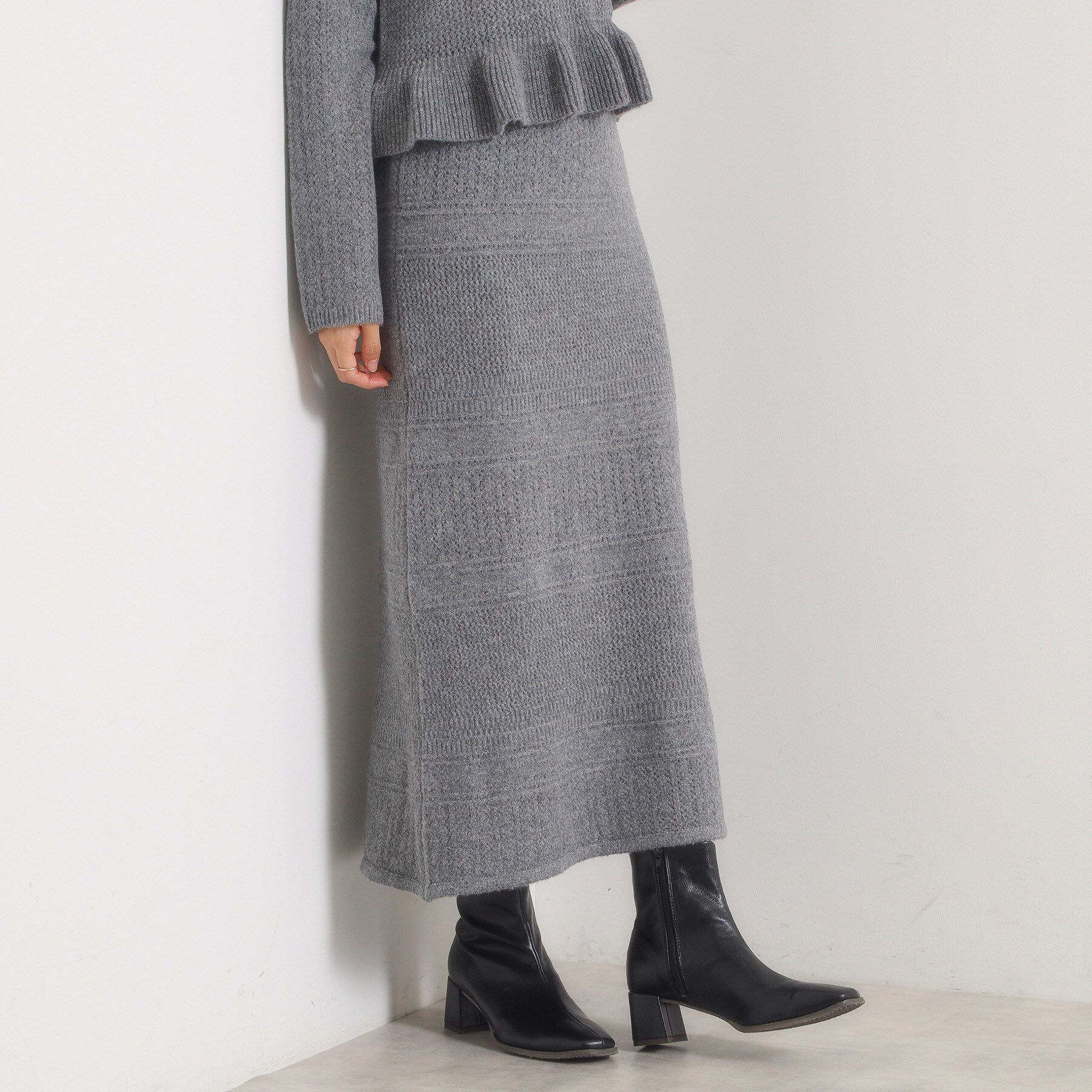ITS&rsquo;DEMO「【手洗い可／セットアップ可】柄編みニットスカート」|スカート|チャコールグレー(0