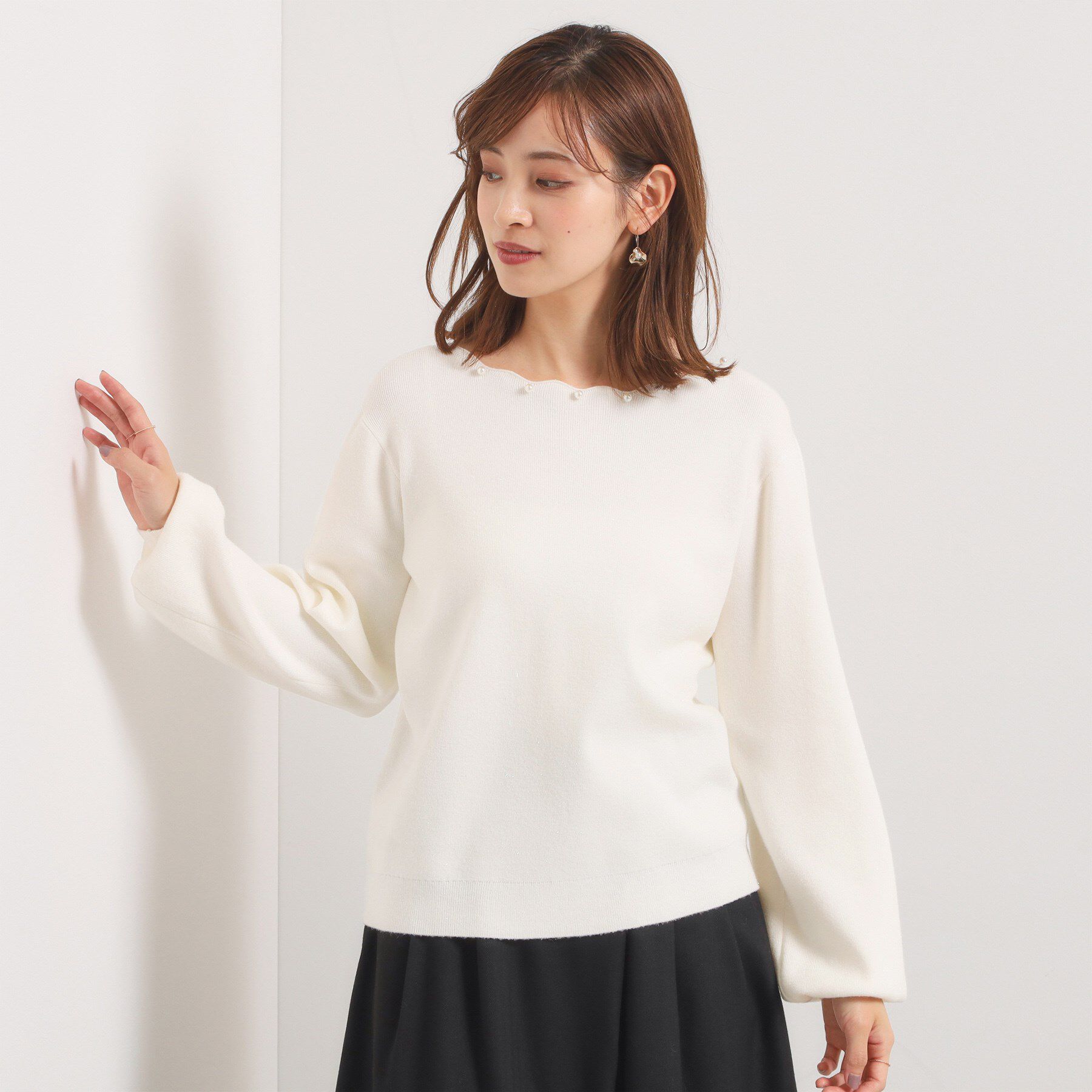 ITS&rsquo;DEMO「【手洗い可】スカラップパール調ラメニット」|ニット・セーター|