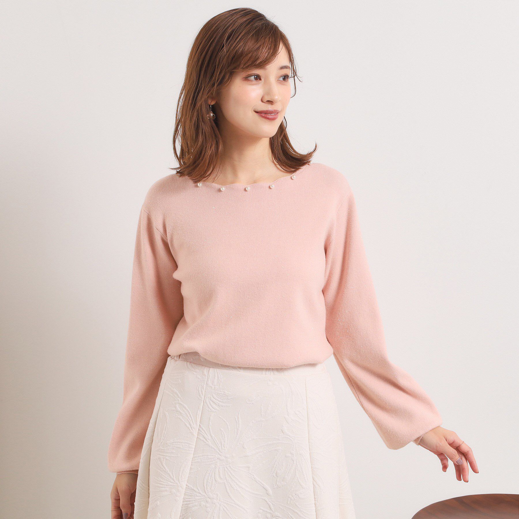 ITS&rsquo;DEMO「【手洗い可】スカラップパール調ラメニット」|ニット・セーター|ピンクベージュ(05