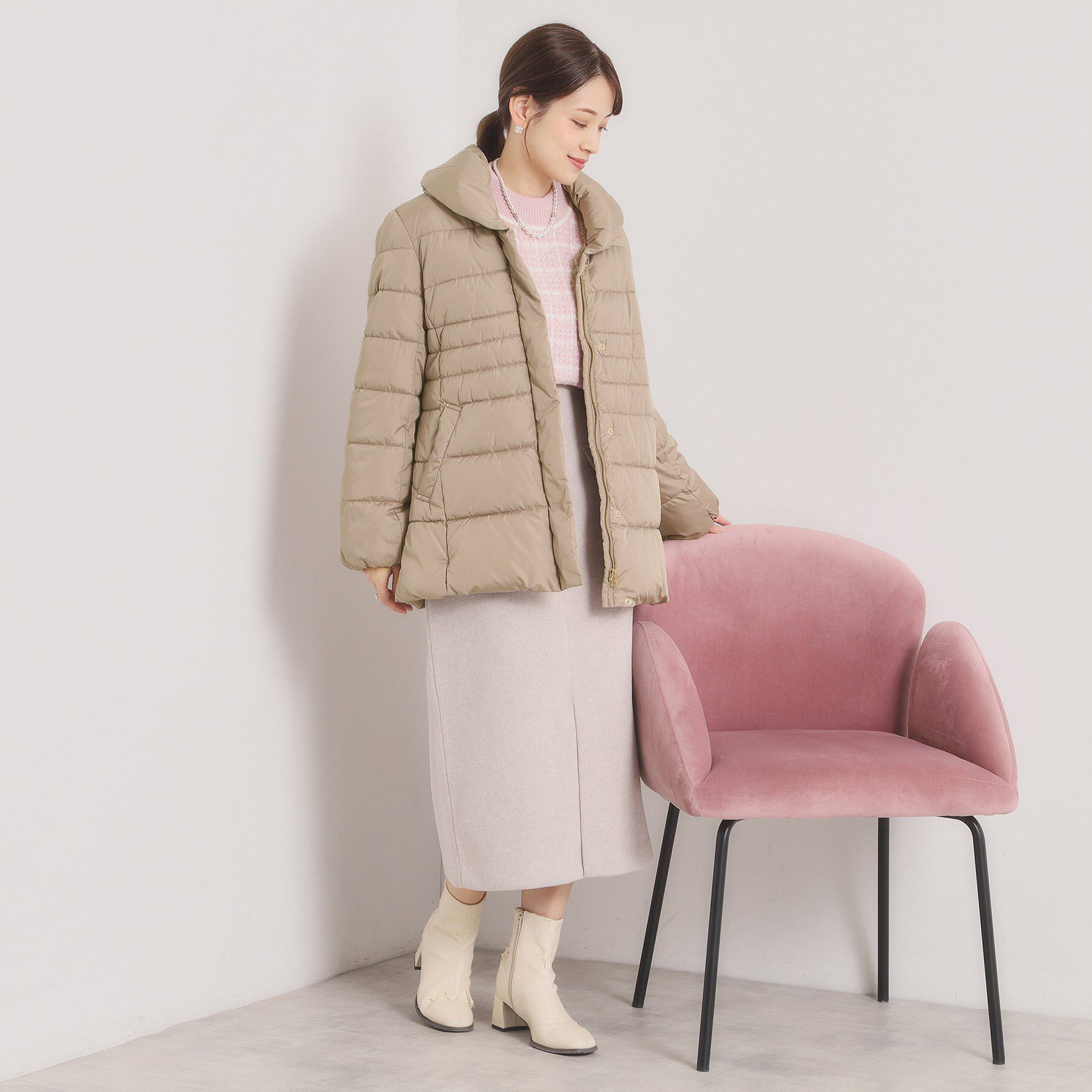 ITS&rsquo;DEMO「【撥水加工】ショールカラー中綿ミディ丈コート」|ダウン|