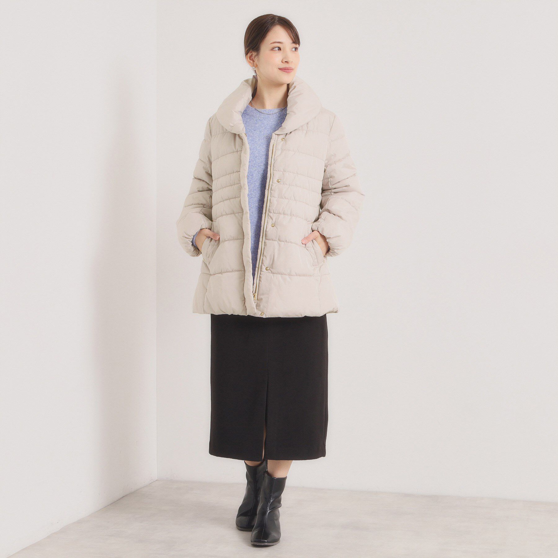 ITS&rsquo;DEMO「【撥水加工】ショールカラー中綿ミディ丈コート」|ダウン|