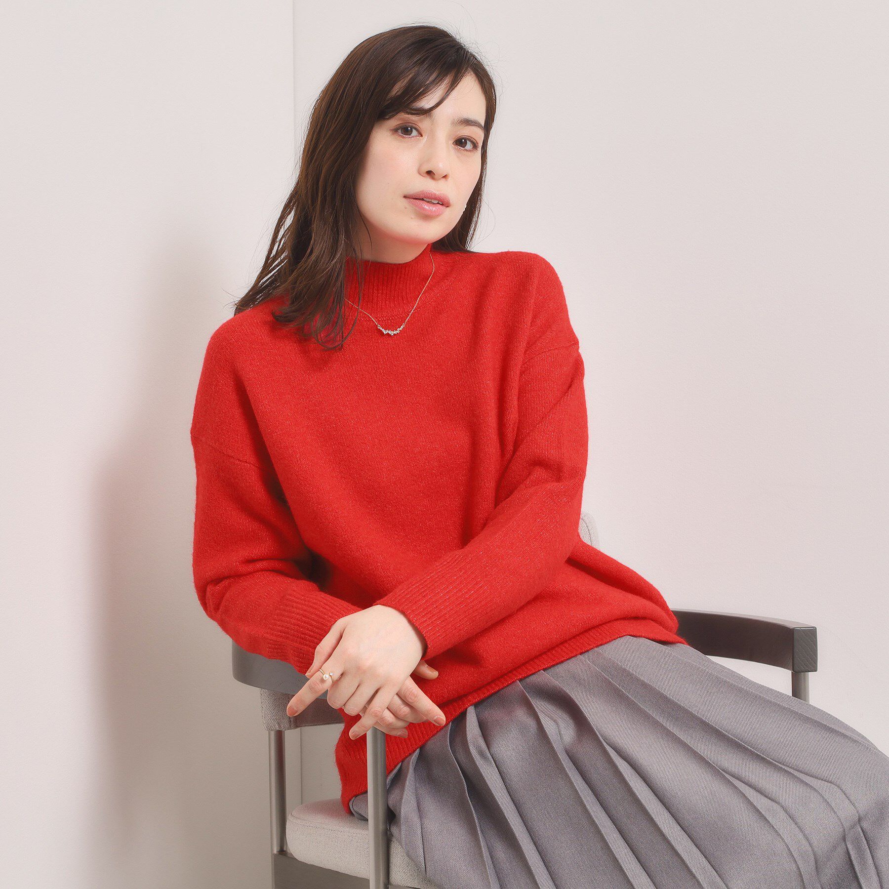 ITS&rsquo;DEMO「【洗濯機OK】ミックスヤーンハイネックニット」|ニット・セーター|レッド(062)