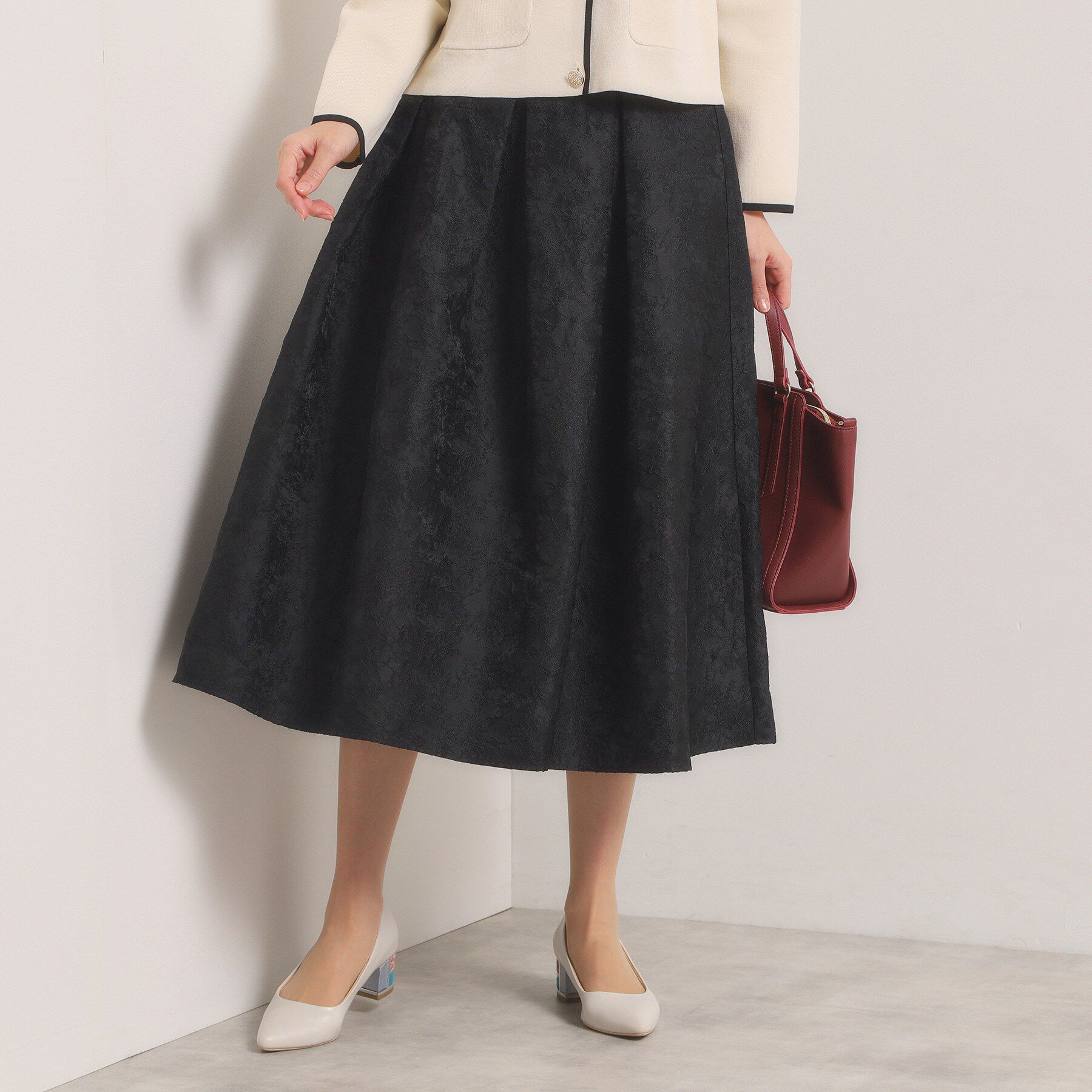 ITS&rsquo;DEMO「【入卒／手洗い可】ジャカードタックスカート」|スカート|ブラック(019)