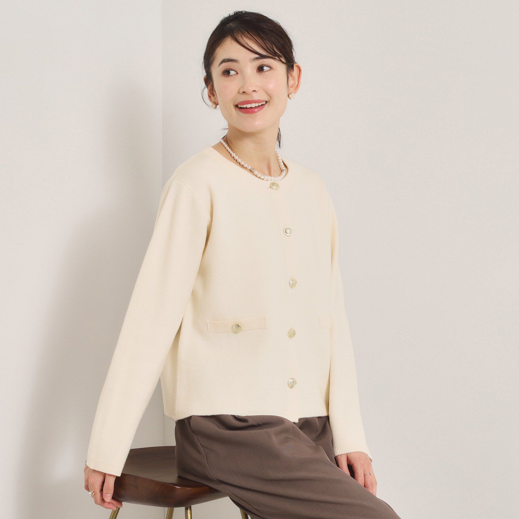 ITS&rsquo;DEMO「【花粉防止／手洗い可】ニットジャケット」|ノーカラージャケット|アイボリー(004)