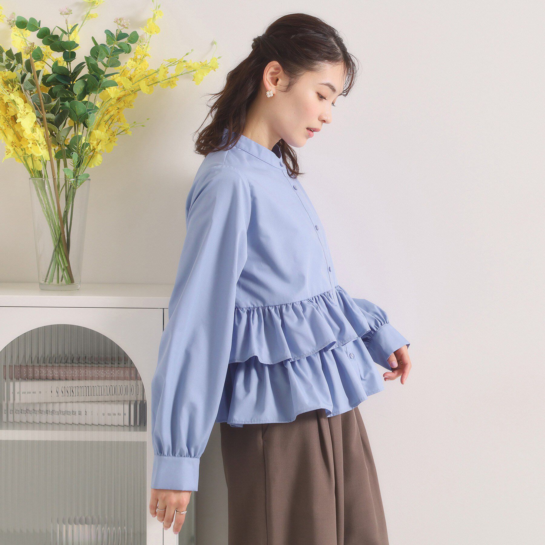 ITS&rsquo;DEMO「【洗濯機OK】ティアードフリルブラウス」|シャツ・ブラウス|ブルー(091)
