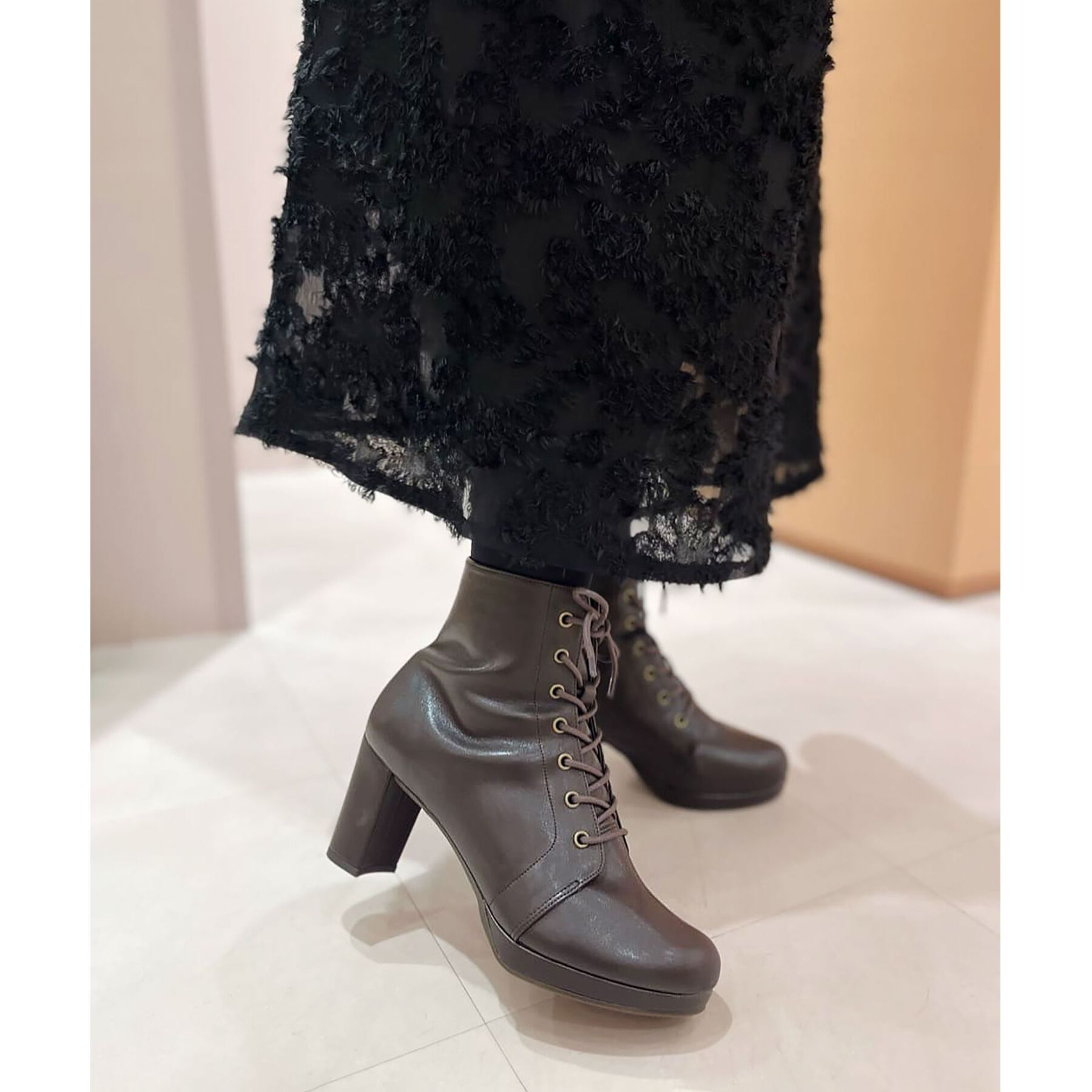 ESPERANZA「アーモンドトゥレースアップ厚底ショートブーツ」|ショートブーツ|