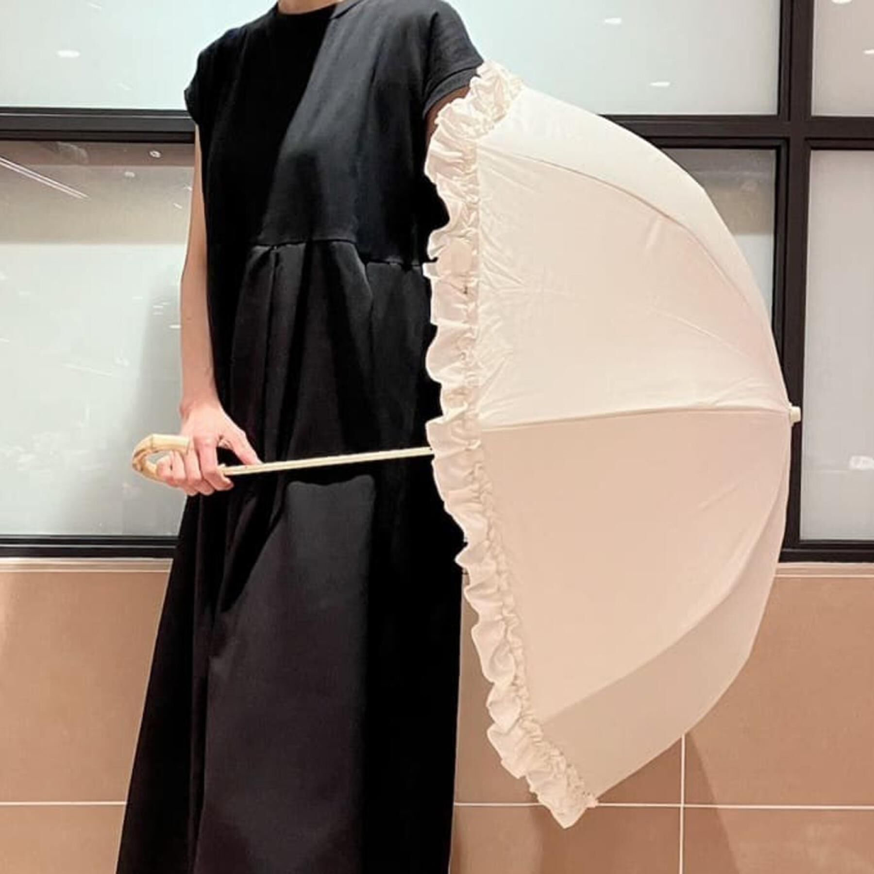 Ober Tashe「【毎シーズン大人気/2WAY】遮光率100％！2段折傘フリル折りたたみ日傘（晴雨兼用）pink tr」|傘|