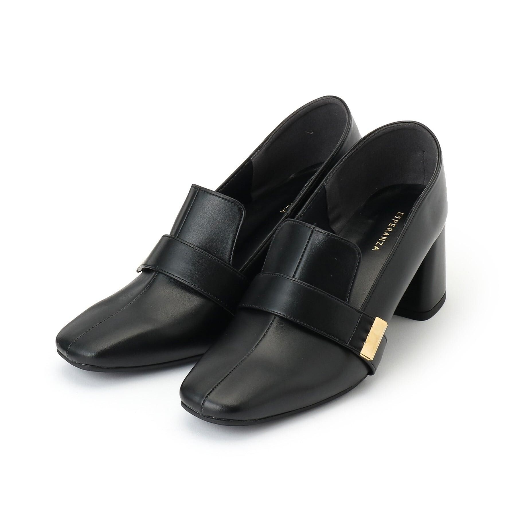 ESPERANZA「スクエアブロックヒールベルトローファー レイン対応」|パンプス|