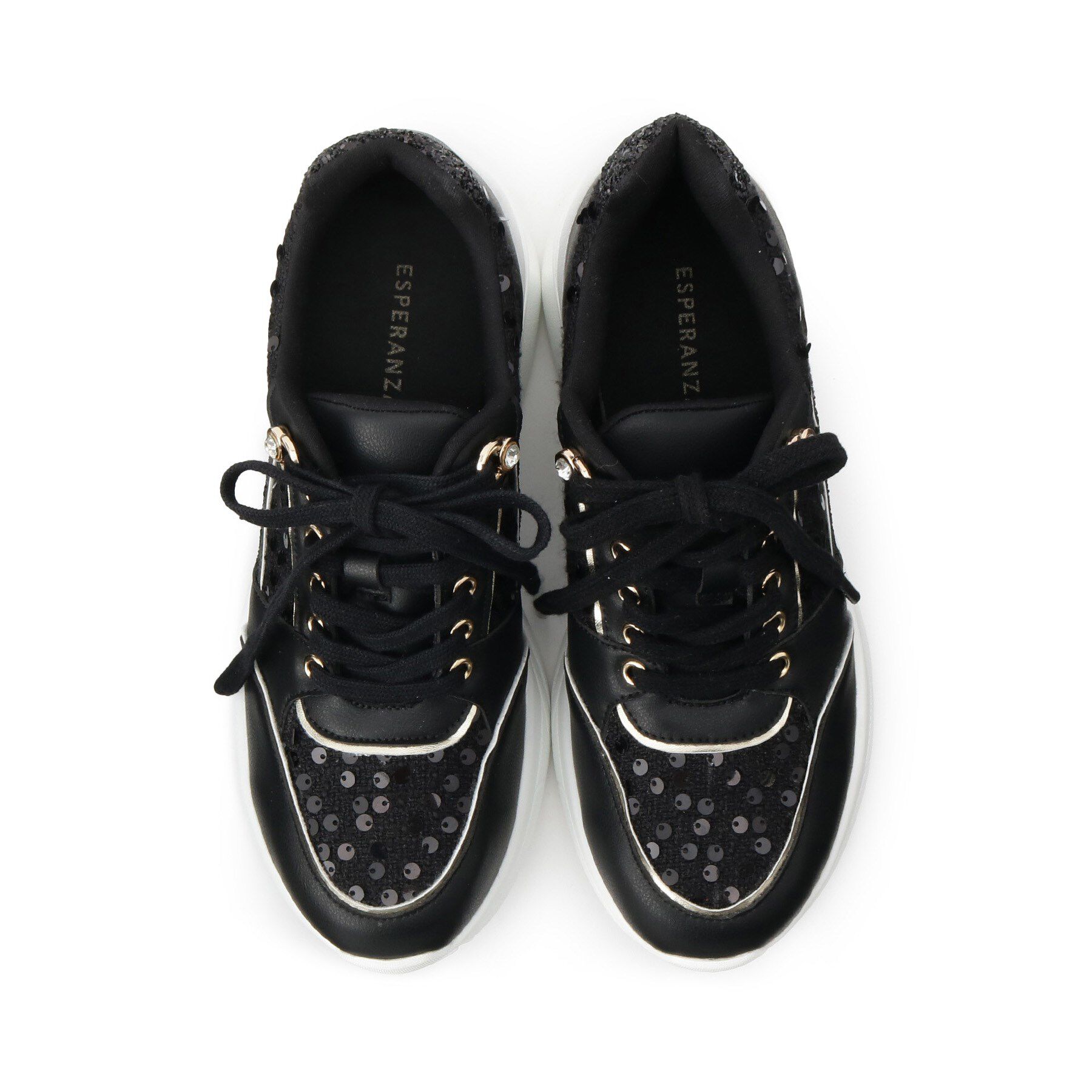 ESPERANZA「【EC先行販売】グリッター&times;ツイード ラインストーンスニーカー」|スニーカー|