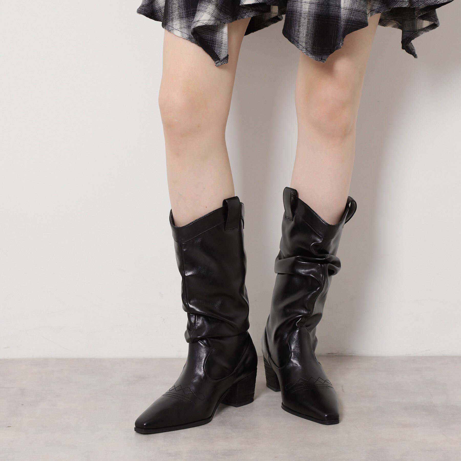 ESPERANZA「シャーリングウエスタンブーツ」|ショートブーツ|ブラック(019)