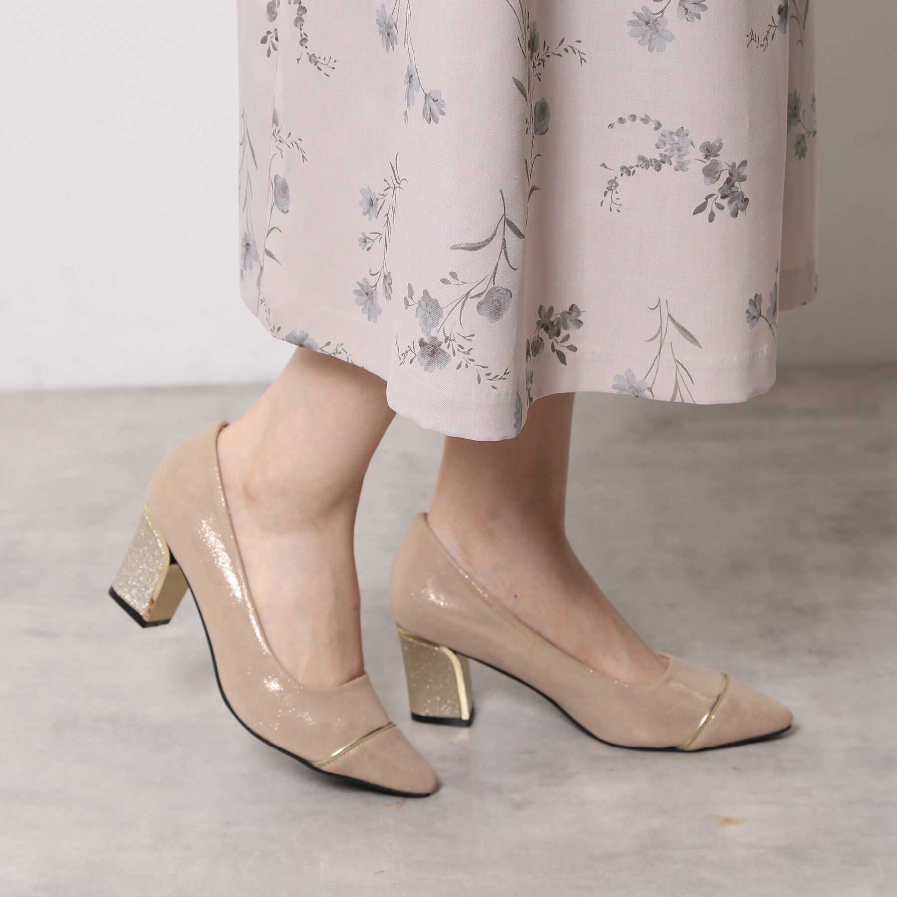 ESPERANZA「【EC先行販売】ラメヒールゴールドラインパンプス」|パンプス|