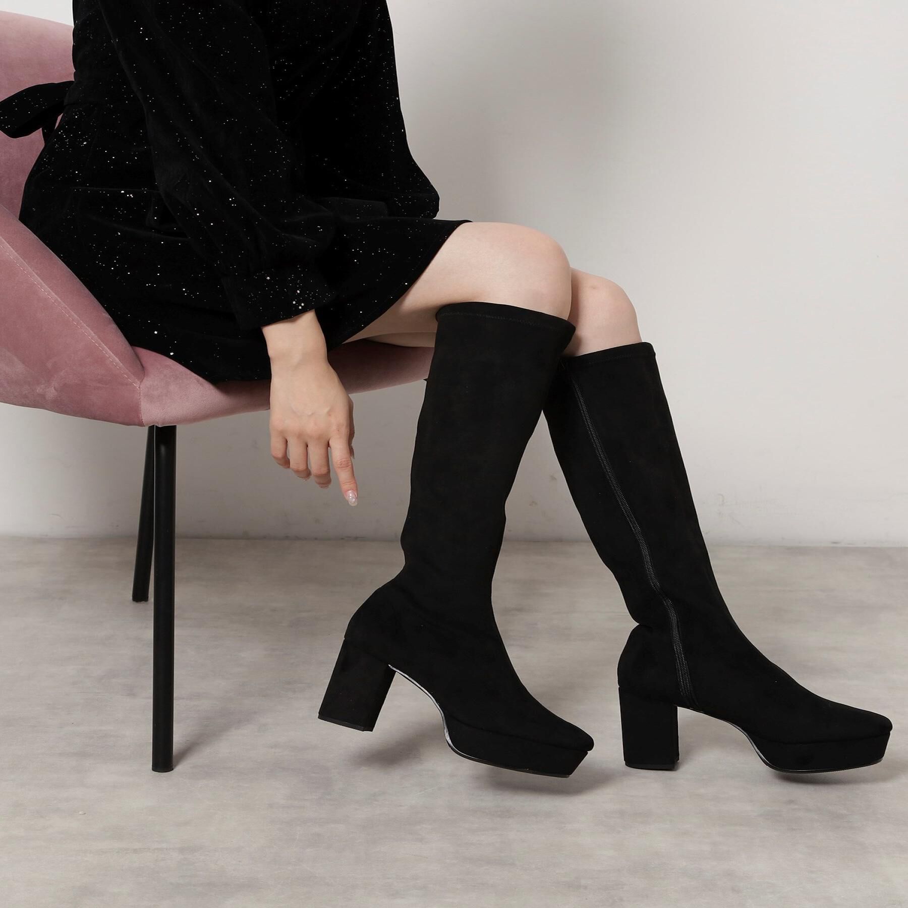 ESPERANZA「ゆる傾斜ロングブーツ」|ショートブーツ|ブラック(119)