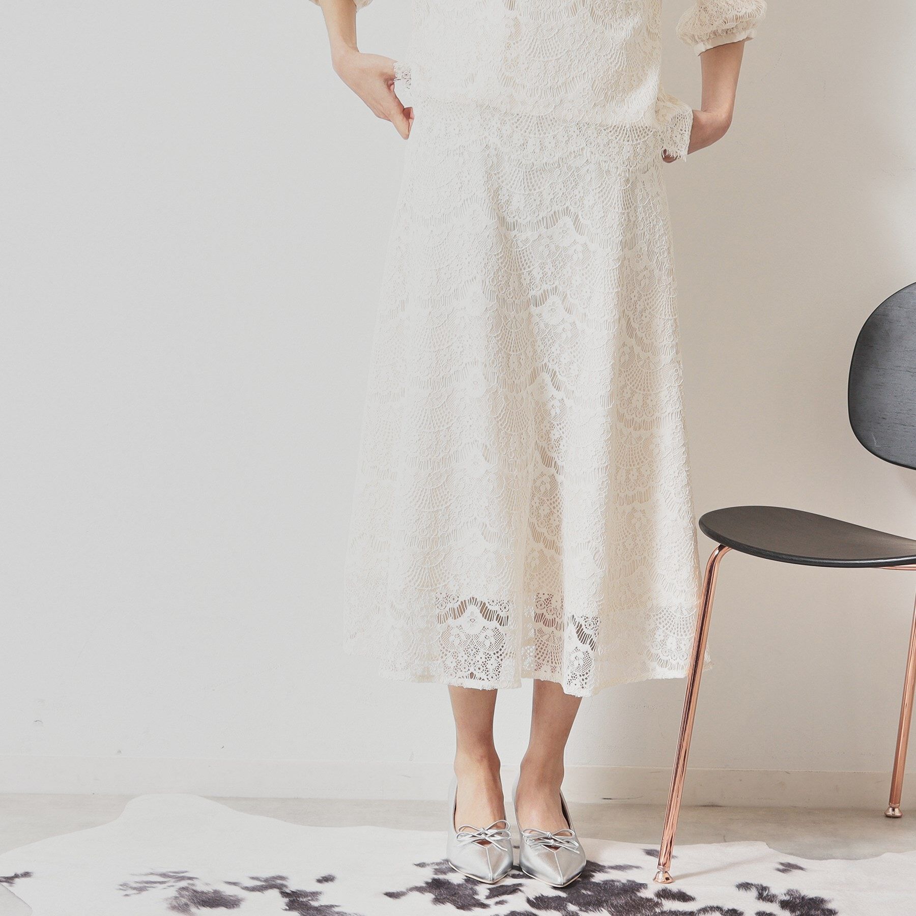 SunaUna「【フェミニン】レースフレアスカート」|スカート|