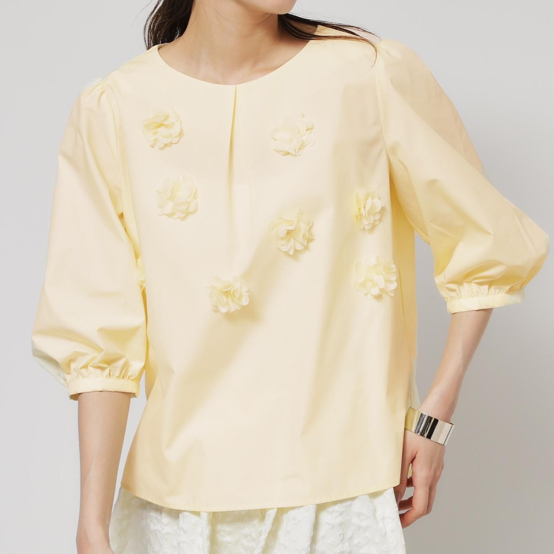 SunaUna「【接触冷感】フラワーパフスリーブブラウス」|シャツ・ブラウス|