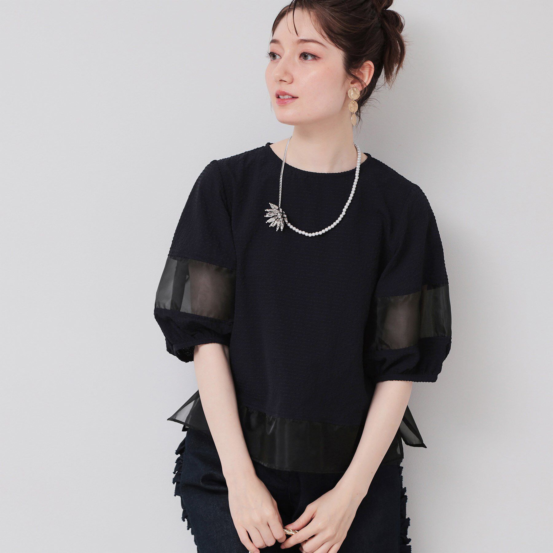 SunaUna「【5分袖】ボリュームパフスリーブトップス」|シャツ・ブラウス|