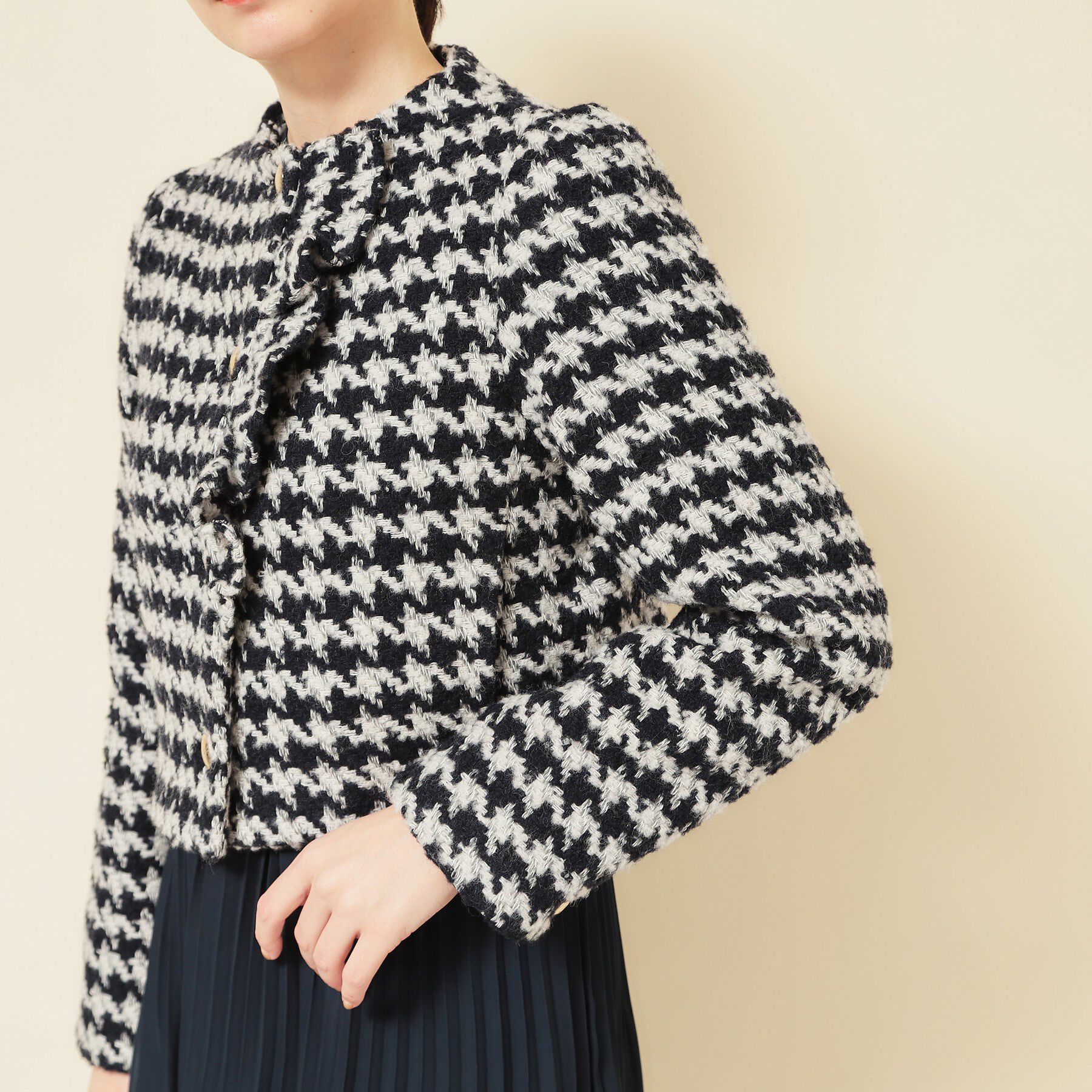 SunaUna「【COLLECTION LINE】ツイードラッフルジャケット」|ノーカラージャケット|