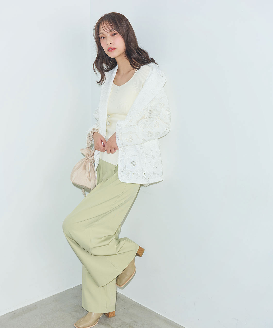 COCO DEAL「細ベルト付きタックワイドパンツ」|スラックス|