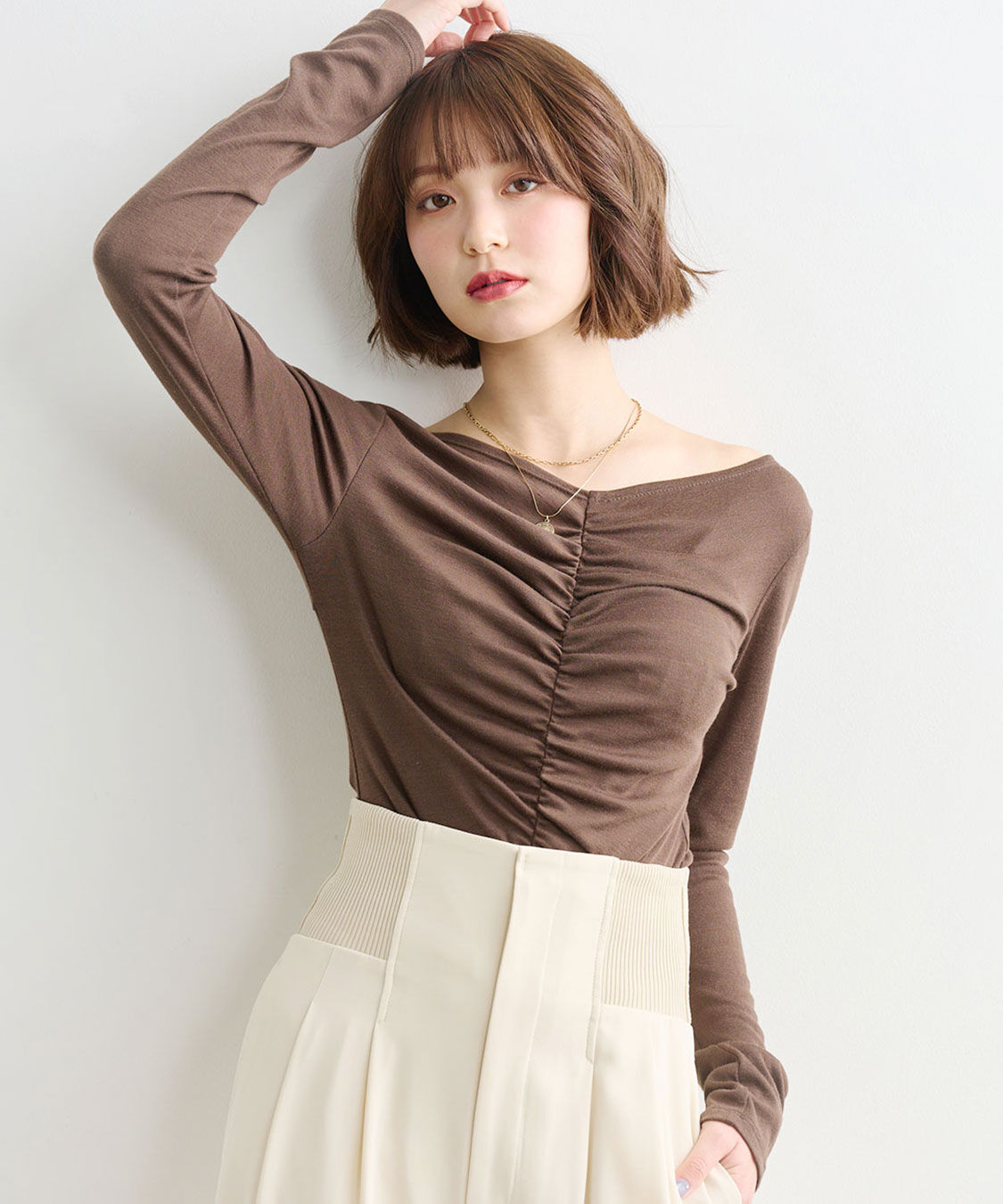 COCO DEAL「ギャザーデザインカットソー」|Tシャツ・カットソー|ブラウン