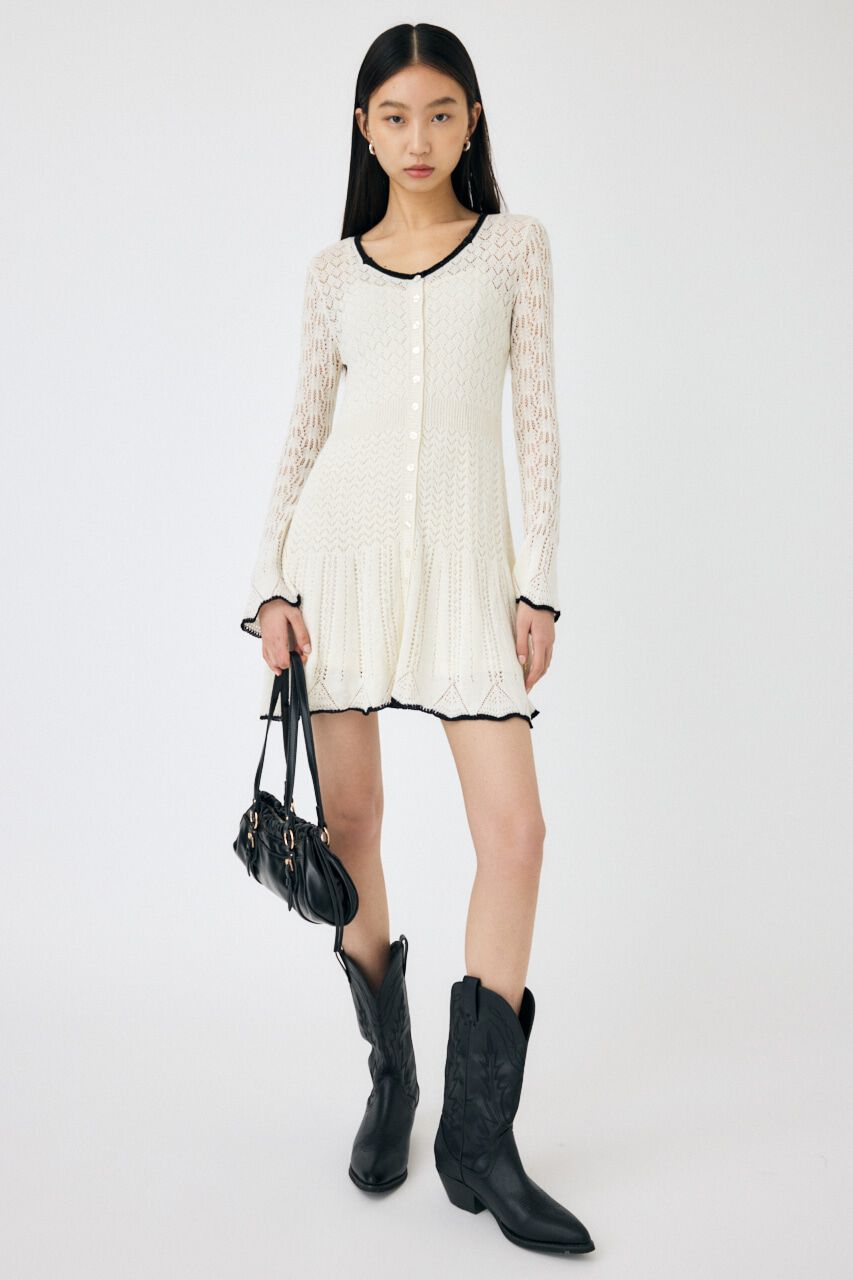 MOUSSY「EYELET LACE KNIT ミニドレス」|ワンピース|