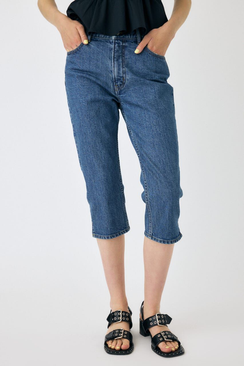 MOUSSY「HEM SLIT カプリ」|デニム|BLU