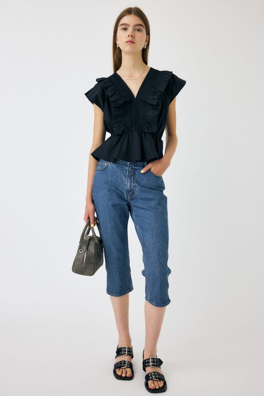 MOUSSY「HEM SLIT カプリ」|デニム|