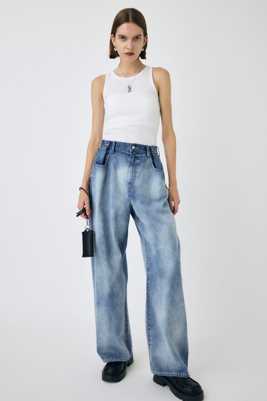 MOUSSY「TUCKED WAIST LOOSE ストレートデニム」|デニム|