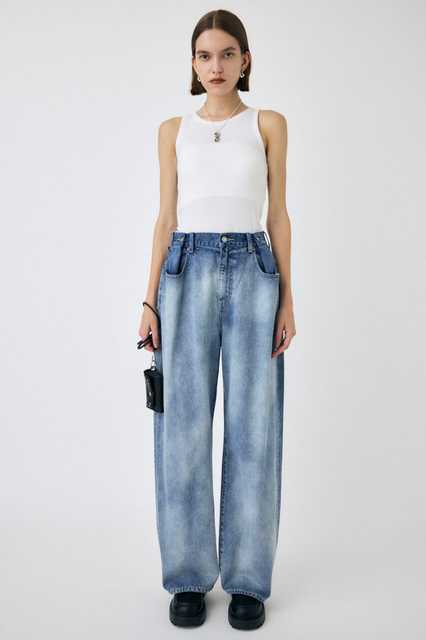 MOUSSY「TUCKED WAIST LOOSE ストレートデニム」|デニム|