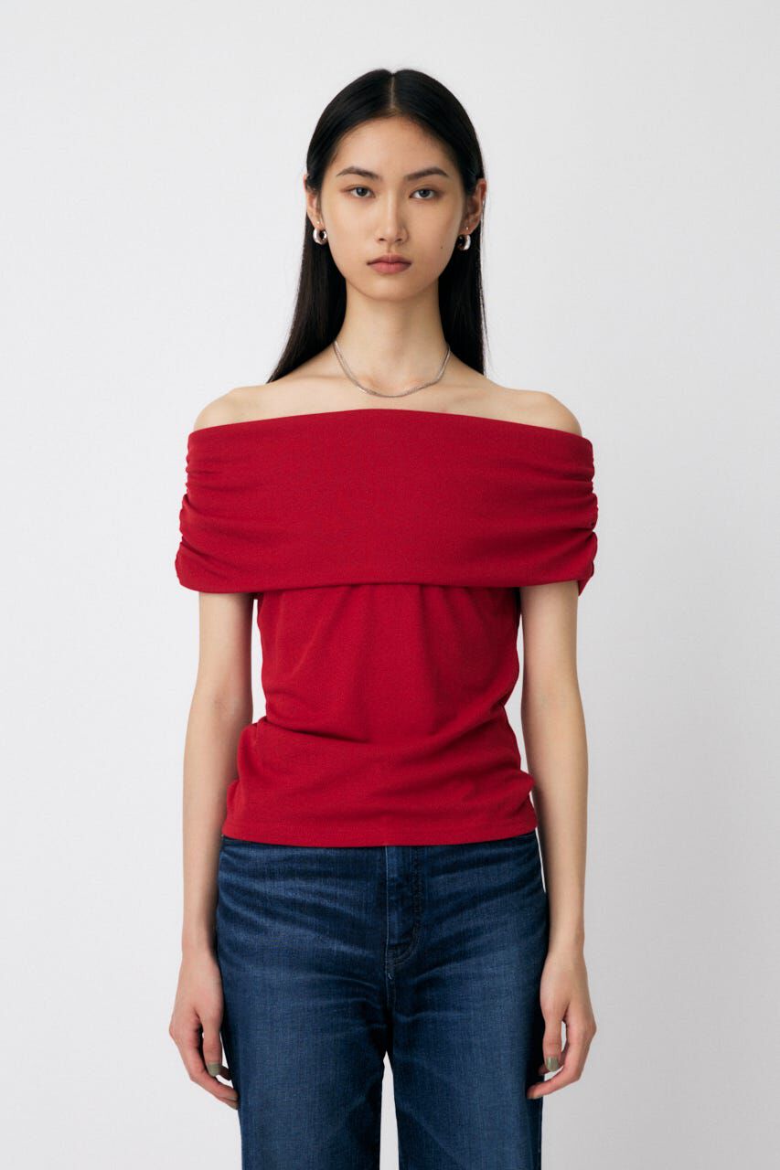 MOUSSY「SHEER OFF SHOULDER トップス」|その他|RED