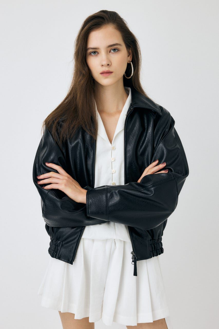 MOUSSY「F/LEATHER GATHER ブルゾン」|ブルゾン・スタジャン|