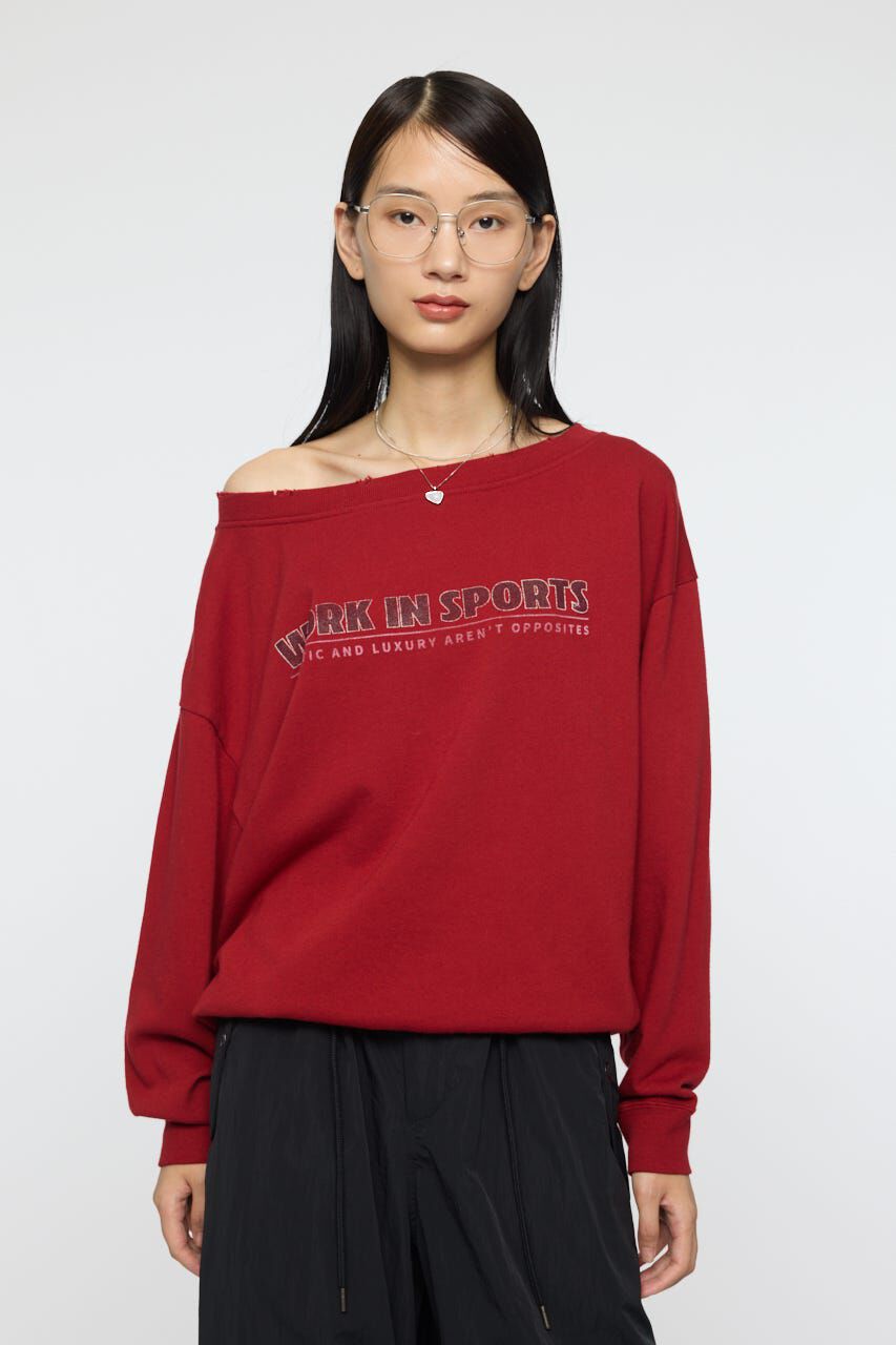MOUSSY「OFF SHOULDER LOGO SWEAT プルオーバー」|パーカー|D/RED3