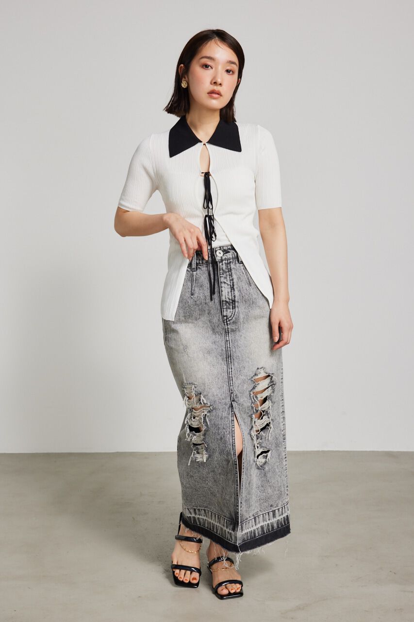 rienda「ヘザーカラーリボンknit TOP」|ニット・セーター|