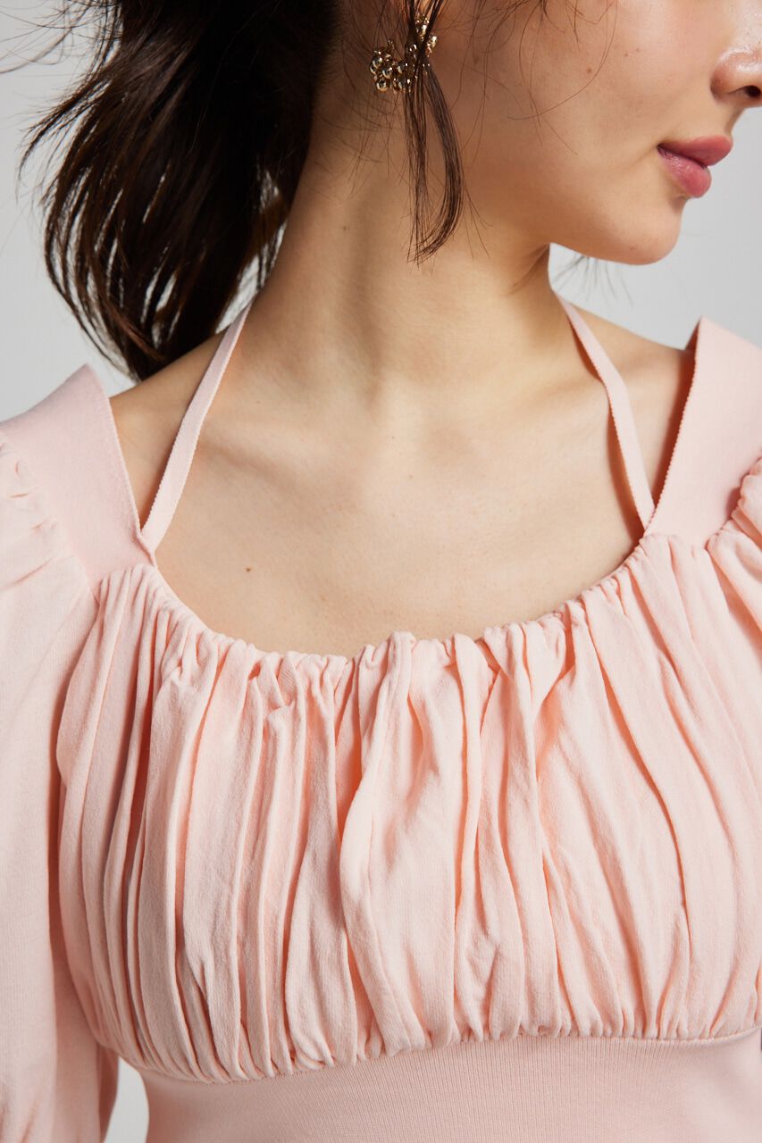 rienda「バストギャザークロップハーフSLV Knit TOP」|ニット・セーター|