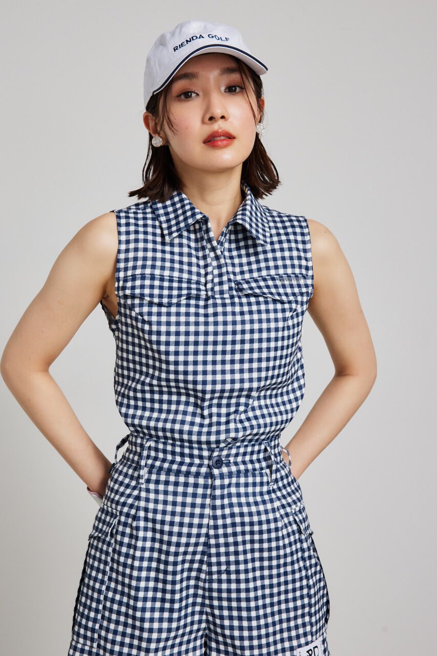 rienda「ギンガムチェックノースリTOP」|タンクトップ|NVY