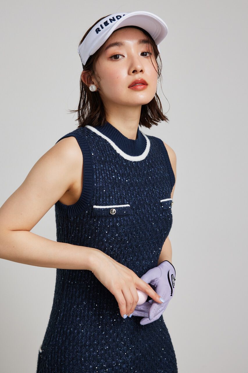 rienda「シャイニーツイードモックネックニットOP」|ワンピース|