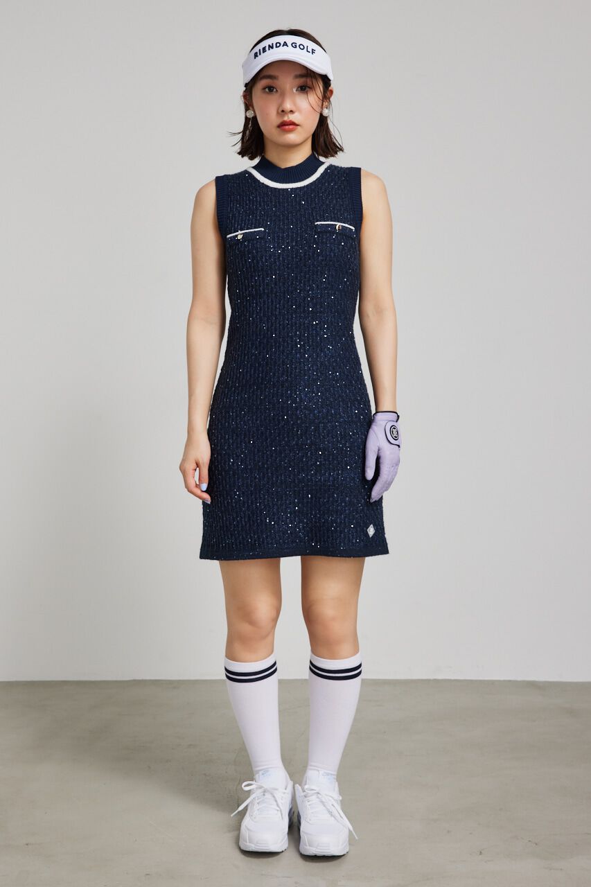 rienda「シャイニーツイードモックネックニットOP」|ワンピース|