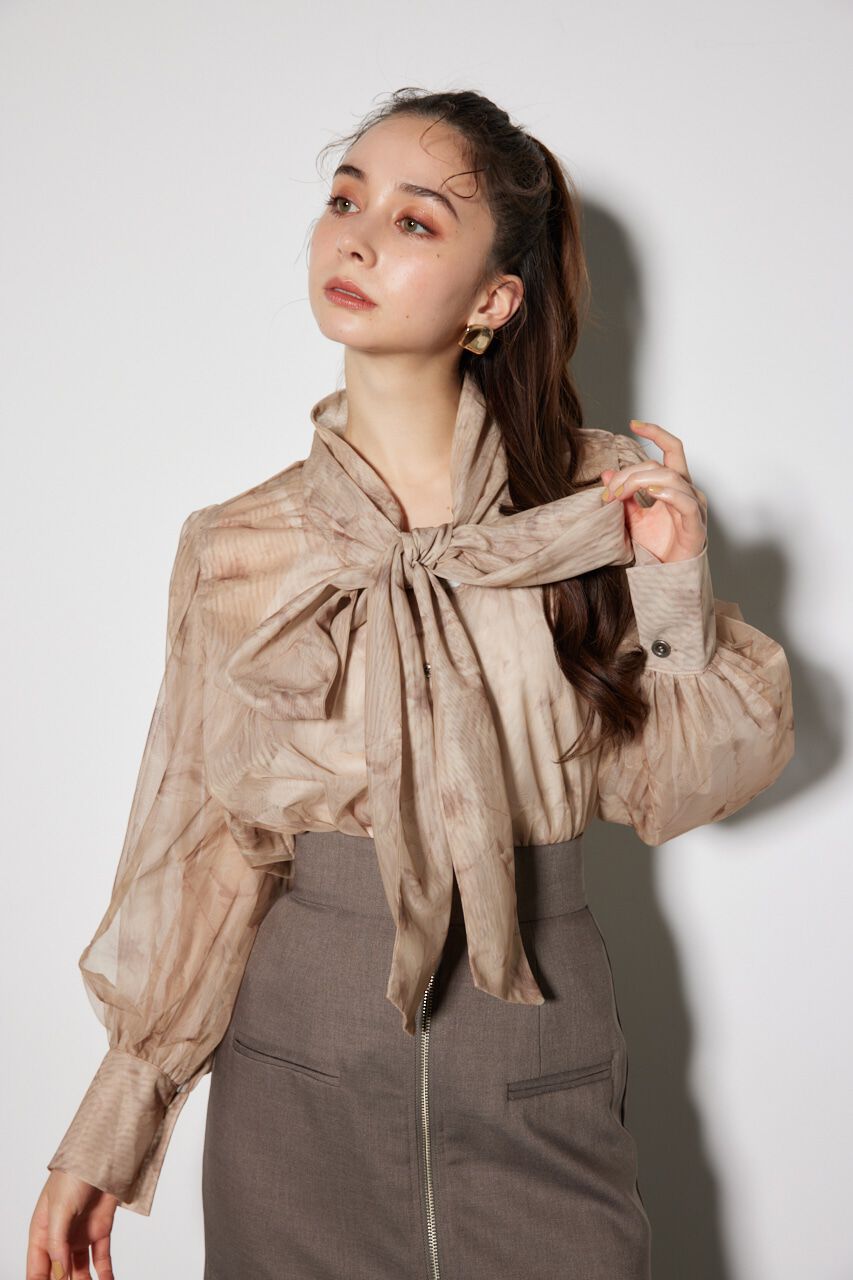 rienda「チュールボウタイネックトップス」|シャツ・ブラウス|