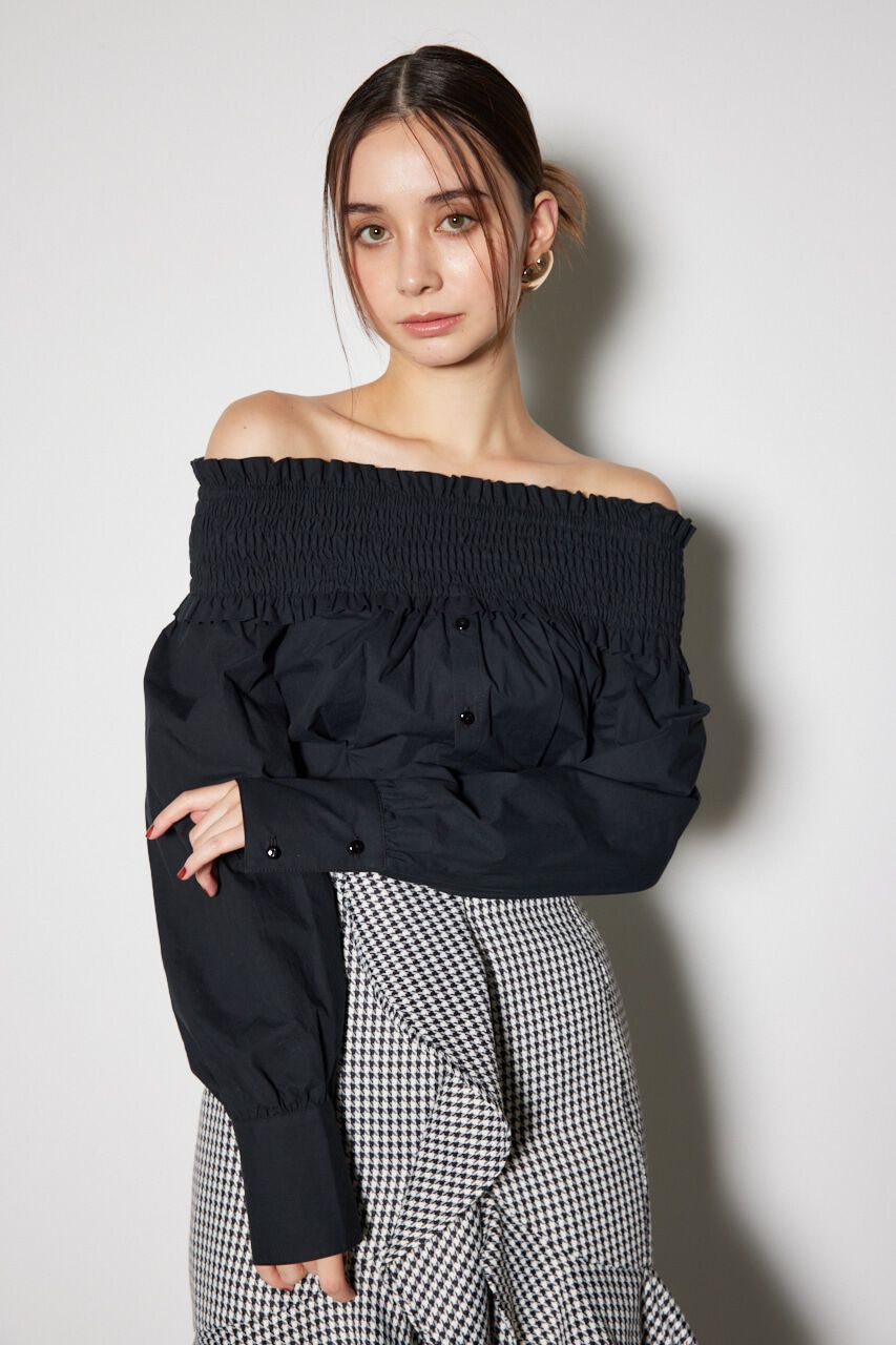 rienda「シャーリングオフショルトップス」|シャツ・ブラウス|BLK
