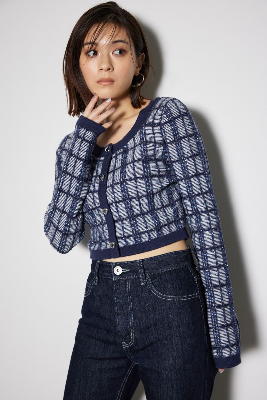 rienda「2WAYチェックニットカーディガン」|ニット・セーター|