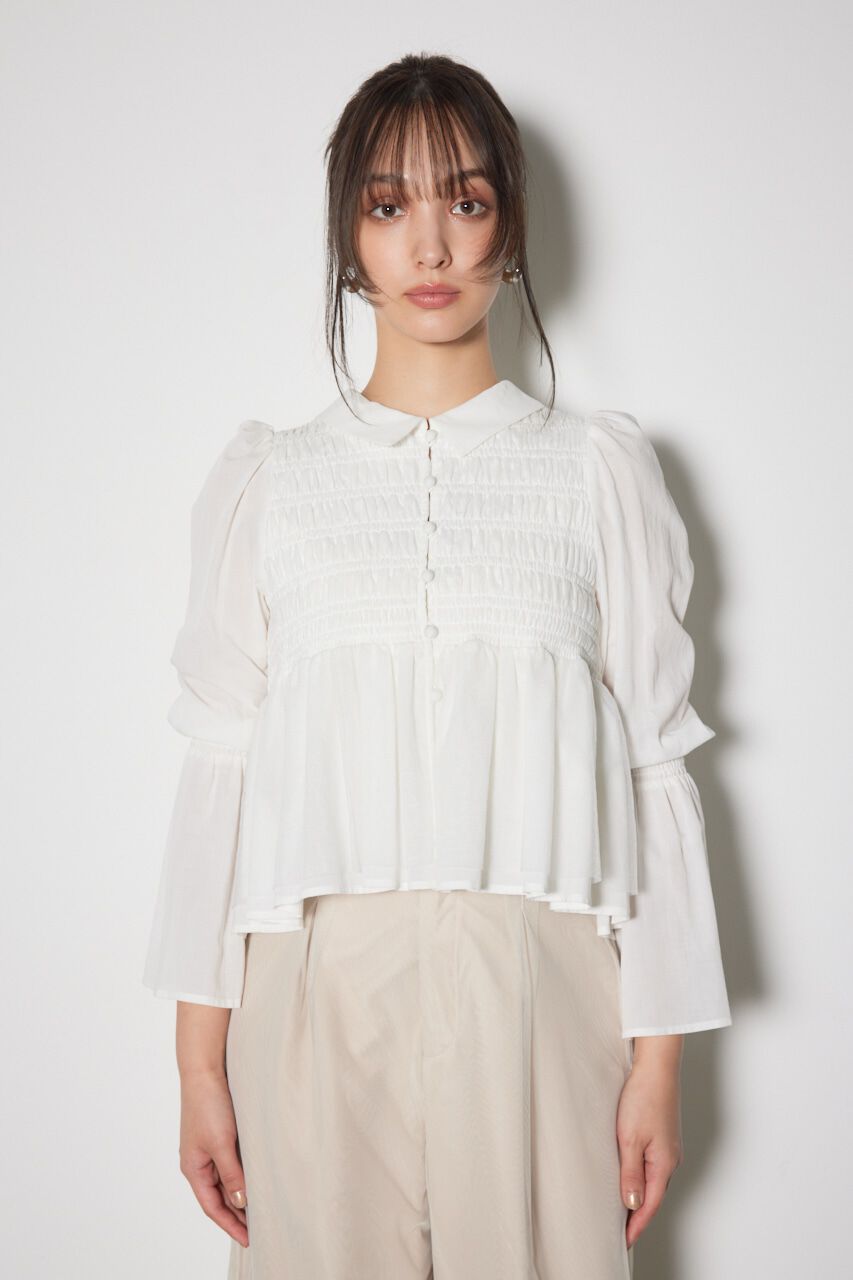 rienda「シャーリングフリルチュールブラウス」|ワンピース|