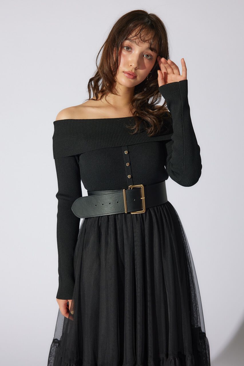 rienda「オフショルダーチュールドッキングワンピース」|ワンピース|