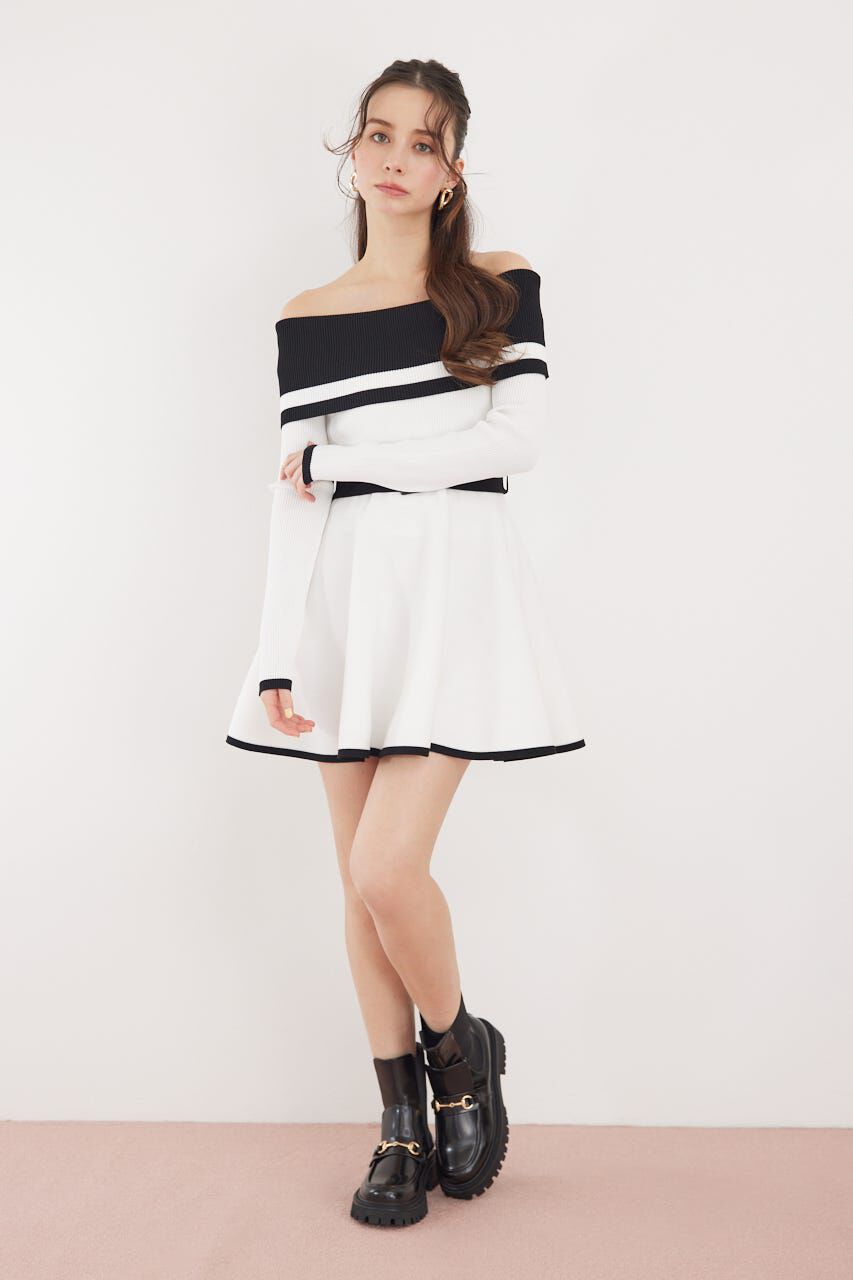 rienda「バイカラーオフショルフレアミニニットワンピース」|ワンピース|