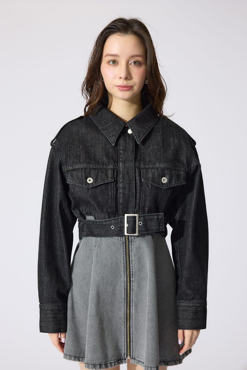 rienda「ベルト付きデニムジャケット」|デニムジャケット|